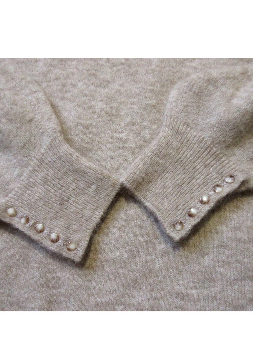 SÉZANE Louise Beige Mohair Jumper Button Sleeve Crew Sweater NWOT - Picture 9 of 16